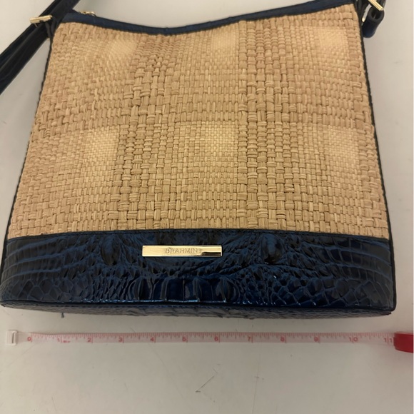 Brahmin Small Katie Sapphire Beachrose Straw & Leather Crossbody - Picture 7 of 9